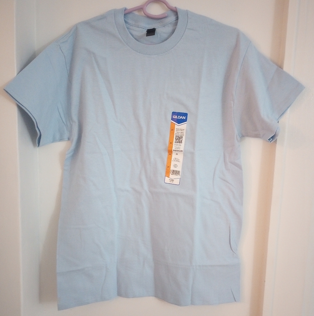 Gildan 100% Cotton Sky Blue Unisex Crew Neck Short Sleeve Basic T-shirt Size M